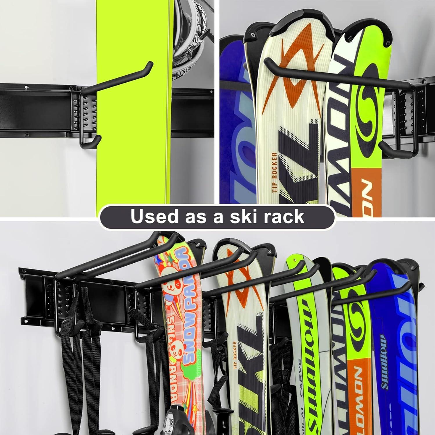 TORACK Garage Storage Organizer Systems, Wall Mount Overhead shelving, 48 inch Heavy Duty Steel Tool Racks, 6-Pack 12 Double Hooks, 48 inch by 7 inch Floating Shelves, up to 1200Ibs(Upgraded Metal Rack)