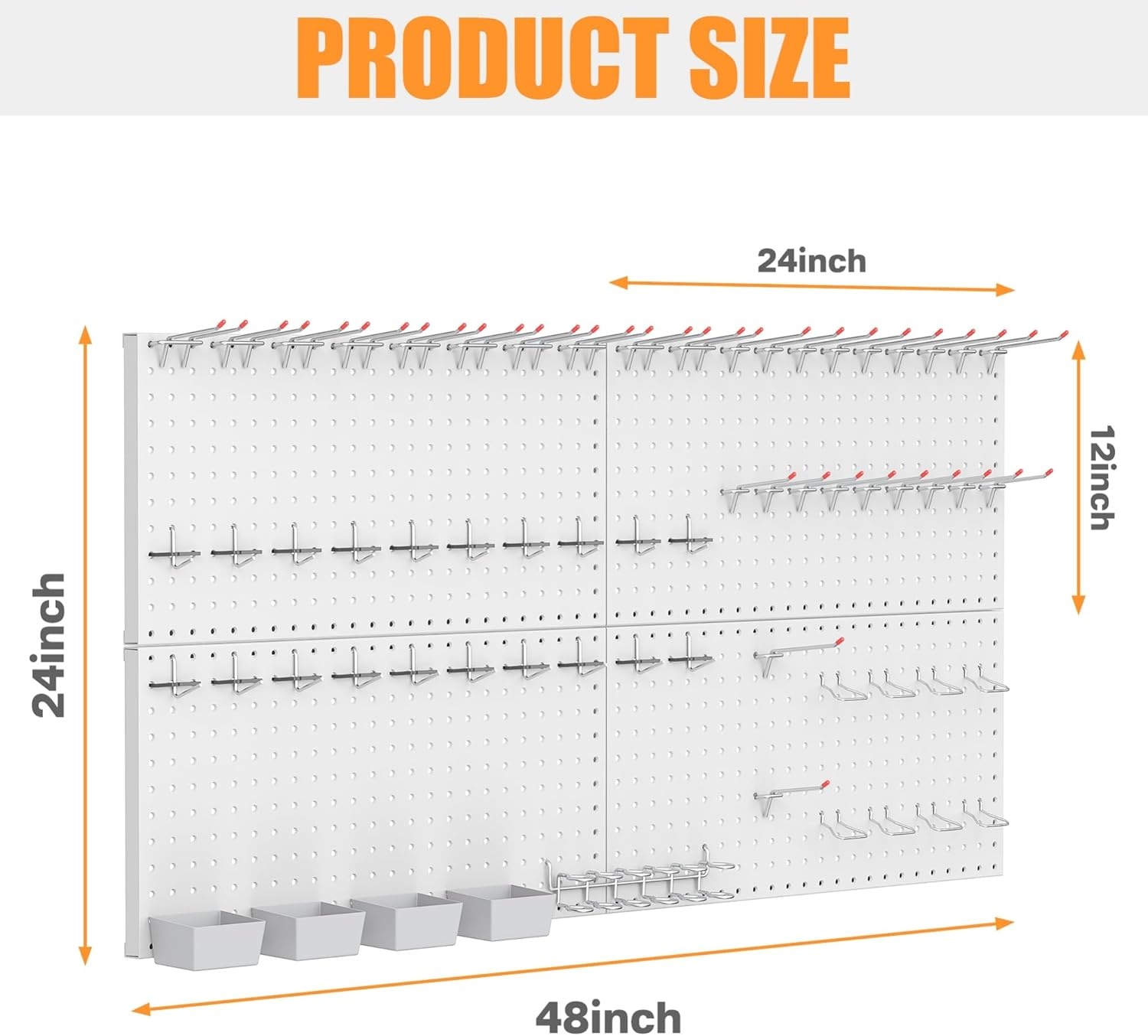 TORACK Garage Tools Organizer Boards Kit with Hooks, Modular Wall-Mounted Tool Storage Pegboard for Workbench(Black, 4 Panels with Hooks)(Gray)