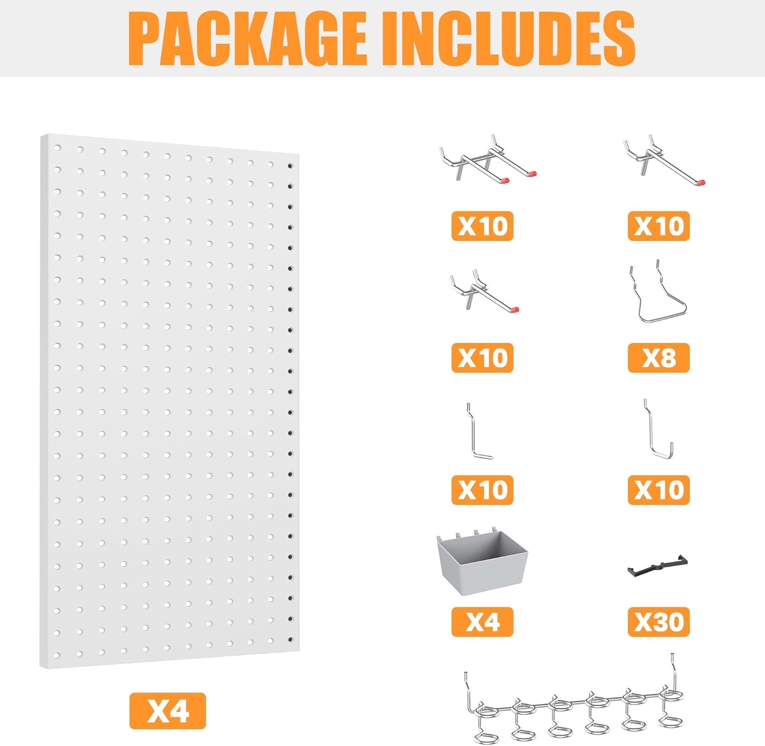 TORACK Garage Tools Organizer Boards Kit with Hooks, Modular Wall-Mounted Tool Storage Pegboard for Workbench(Black, 4 Panels with Hooks)(Gray)