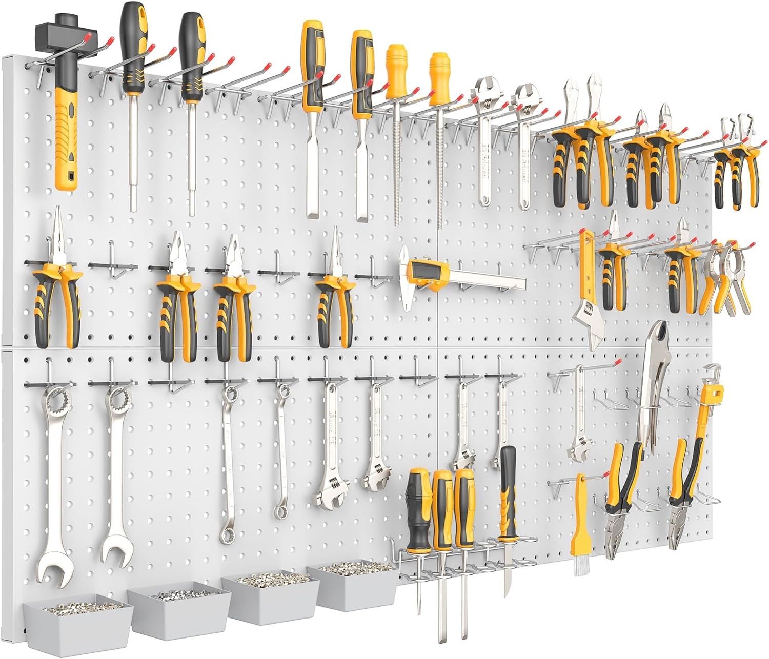 TORACK Garage Tools Organizer Boards Kit with Hooks, Modular Wall-Mounted Tool Storage Pegboard for Workbench(Black, 4 Panels with Hooks)(Gray)