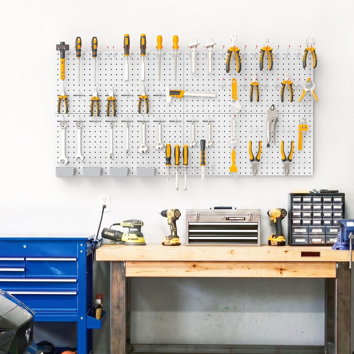 TORACK 188 PCS Pegboard Accessories Kit with Hooks, Bins and Peg Locks, Pegboard Hook for 1/4″ Pegboards, Tool Organizer for Garage, Workshop, Craft Room
