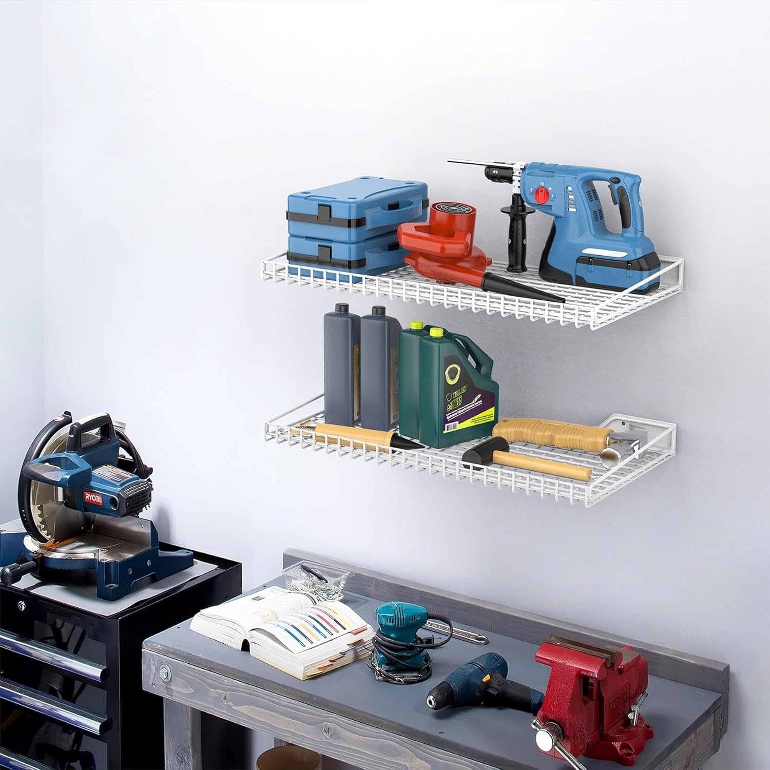 TORACK Wall-Mounted Storage Shelves, Mixed-Size Garage Floating Shelving for Closet & Laundry Room, Heavy-Duty Wall Shelf Holds Up to 65 lbs(Black)(White)