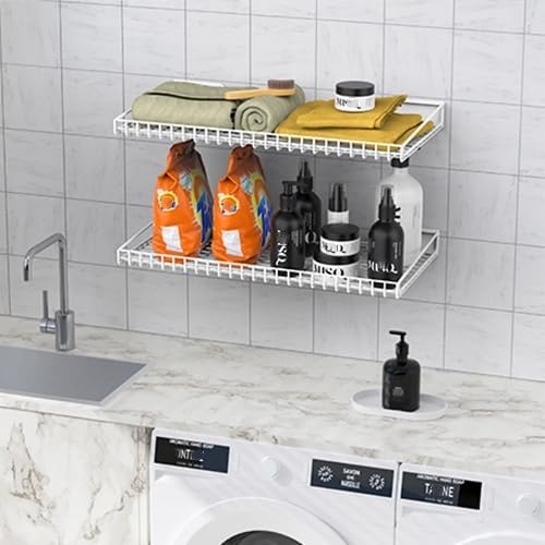 TORACK Wall-Mounted Storage Shelves, Mixed-Size Garage Floating Shelving for Closet & Laundry Room, Heavy-Duty Wall Shelf Holds Up to 65 lbs(Black)(White)