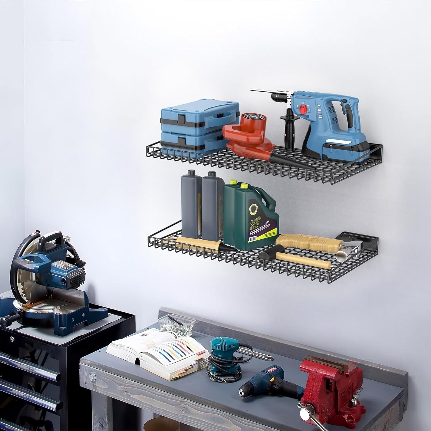 TORACK Wall-Mounted Storage Shelves, Mixed-Size Garage Floating Shelving for Closet & Laundry Room, Heavy-Duty Wall Shelf Holds Up to 65 lbs(Black)(Black)