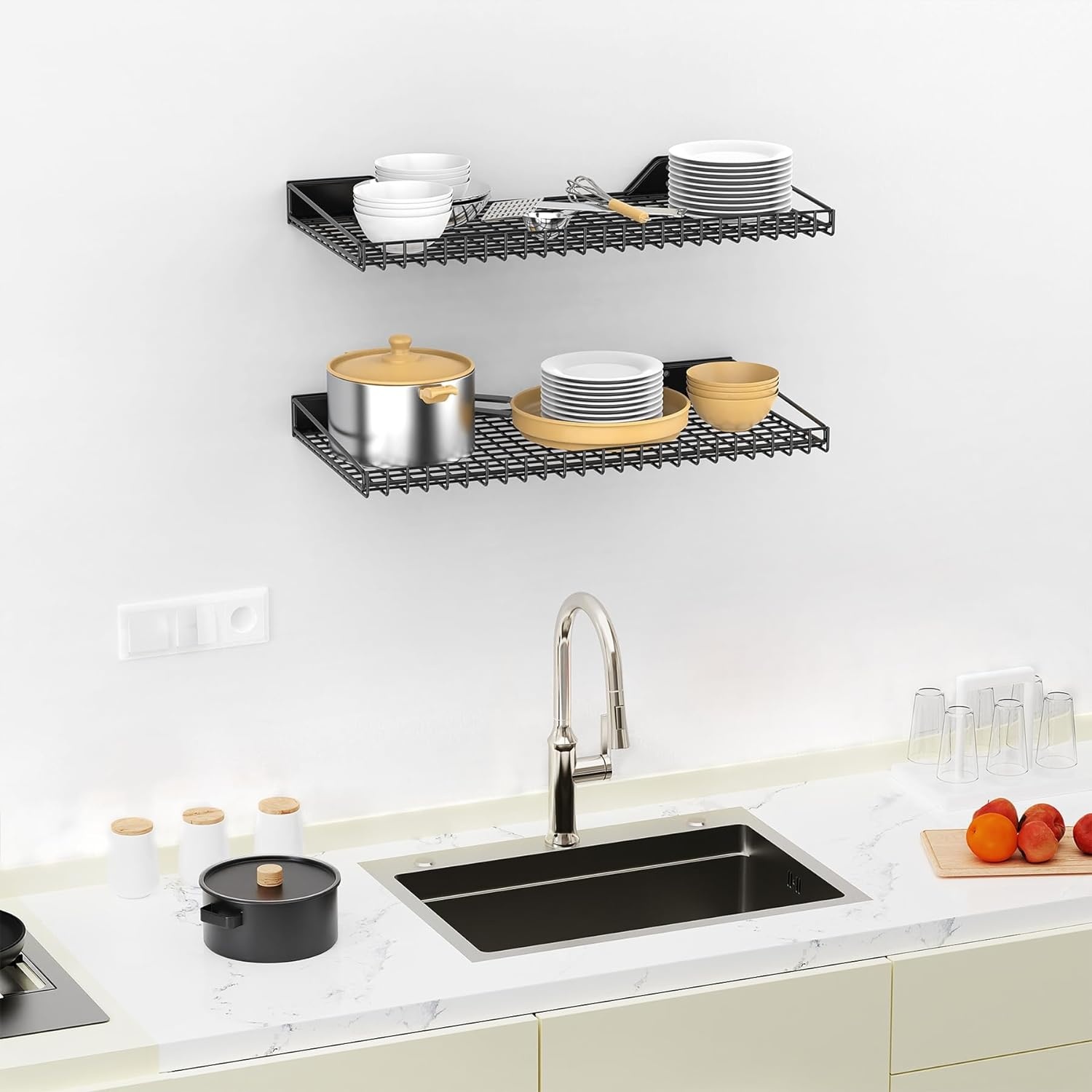TORACK Wall-Mounted Storage Shelves, Mixed-Size Garage Floating Shelving for Closet & Laundry Room, Heavy-Duty Wall Shelf Holds Up to 65 lbs(Black)(Black)
