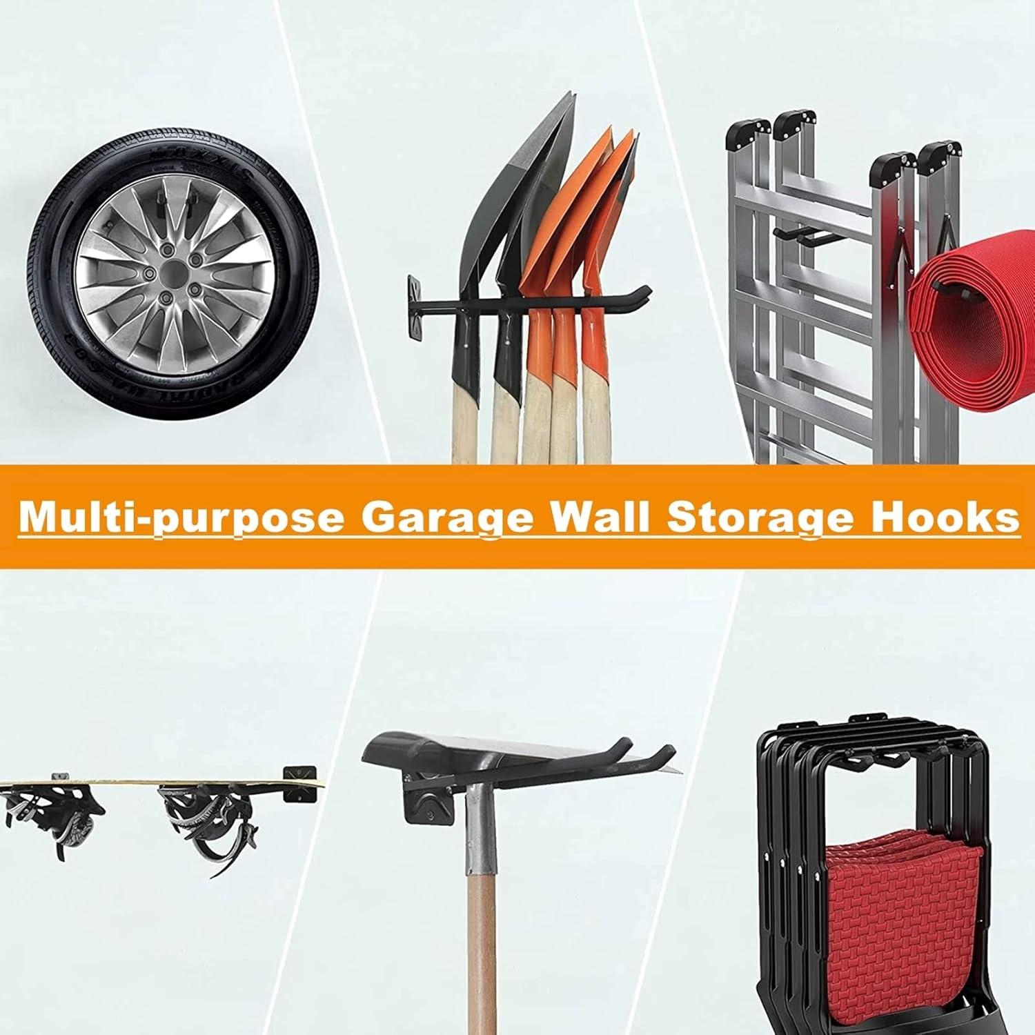 TORACK Garage Hooks Heavy Duty Tool Organizer, Wall Mount Hanger Rack Garage Storage Utility Hooks for Car Tires, Ladders, Chairs, Strollers, Power Tools, Garden Tools (2 Pack, 12.4″ Hook)(4-Pack 12.4″ Heavy Hooks)