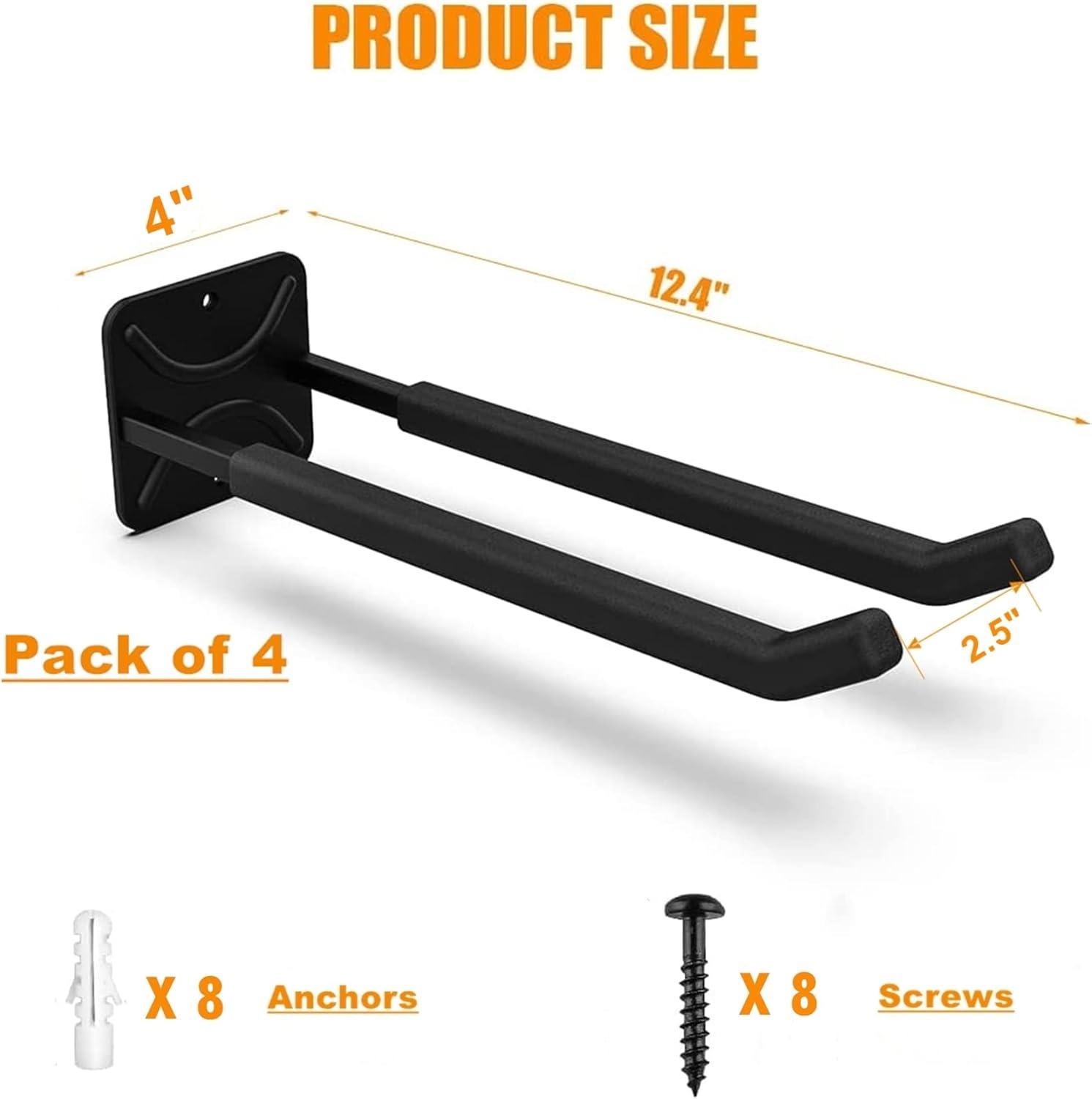 TORACK Garage Hooks Heavy Duty Tool Organizer, Wall Mount Hanger Rack Garage Storage Utility Hooks for Car Tires, Ladders, Chairs, Strollers, Power Tools, Garden Tools (2 Pack, 12.4″ Hook)(4-Pack 12.4″ Heavy Hooks)
