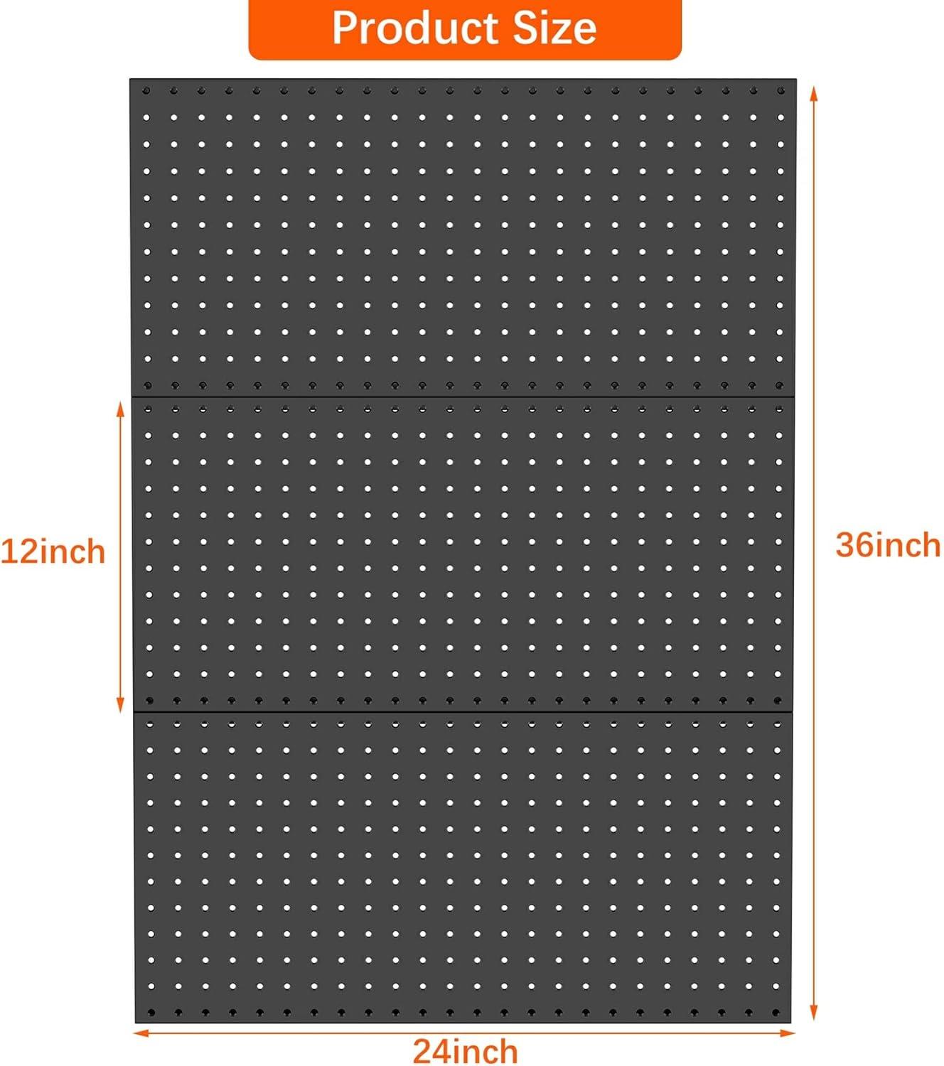 TORACK 3 PCS Metal Pegboard Panels for Wall Garage Utility Tools Storage Pegboard for Workbench, Shop, Modular Peg Board Tool Organizer Boards(Pack of 3, Black)(Black)