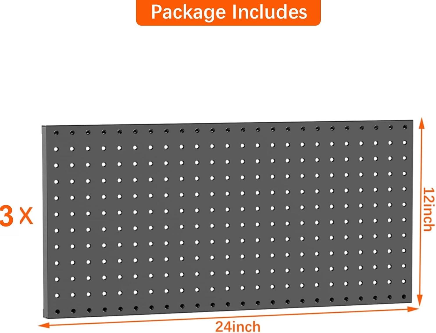 TORACK 3 PCS Metal Pegboard Panels for Wall Garage Utility Tools Storage Pegboard for Workbench, Shop, Modular Peg Board Tool Organizer Boards(Pack of 3, Black)(Black)