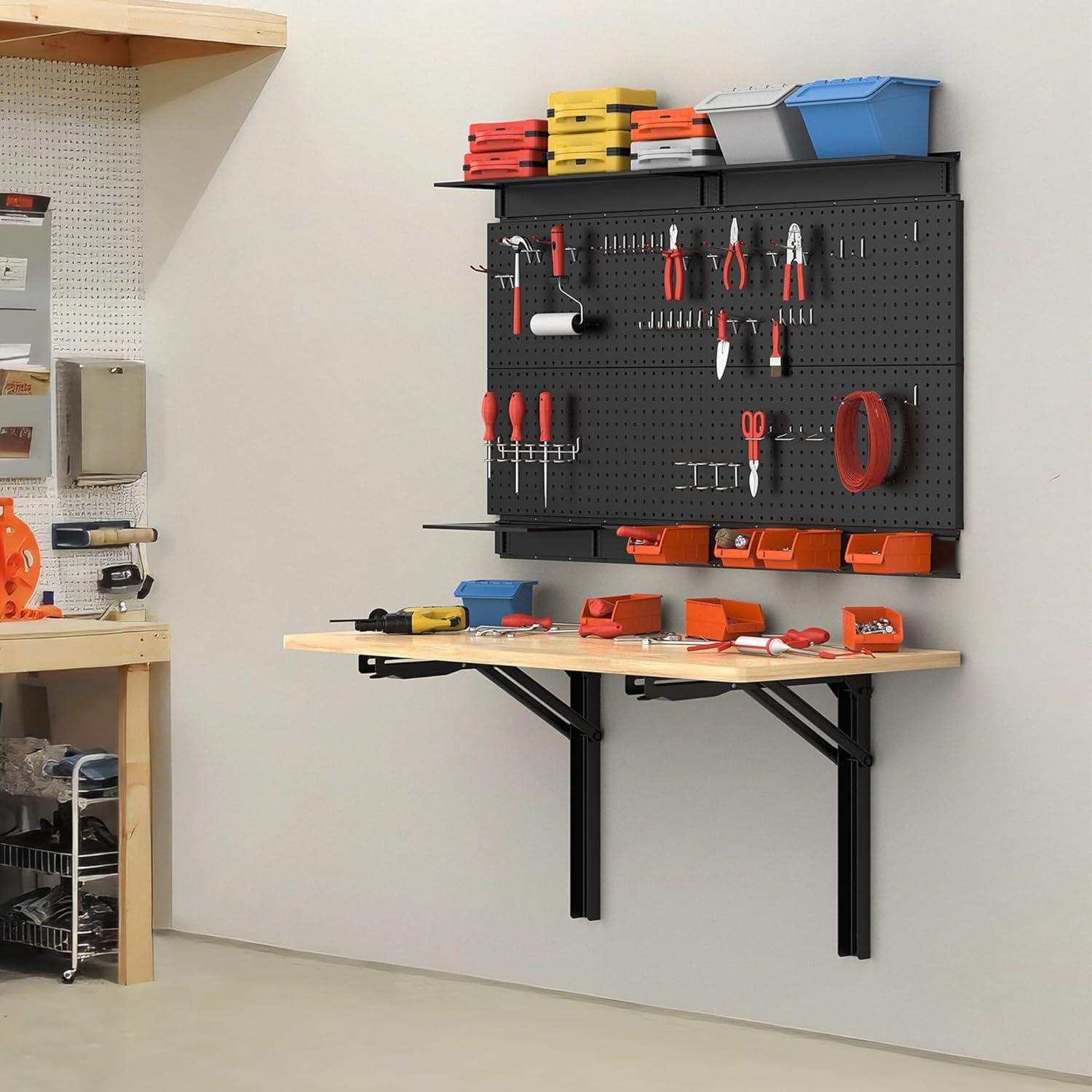 TORACK Heavy Duty Wall Mounted Folding Workbench, Space-Saving Collapsible Wall Table/Desk for Garage Workshop, Holds Up to 550 lbs(Board Size: 47.25 x 22.75 in)(47.25×22.75 inch)