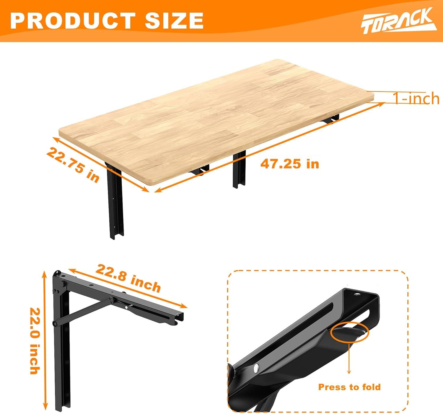TORACK Heavy Duty Wall Mounted Folding Workbench, Space-Saving Collapsible Wall Table/Desk for Garage Workshop, Holds Up to 550 lbs(Board Size: 47.25 x 22.75 in)(47.25×22.75 inch)