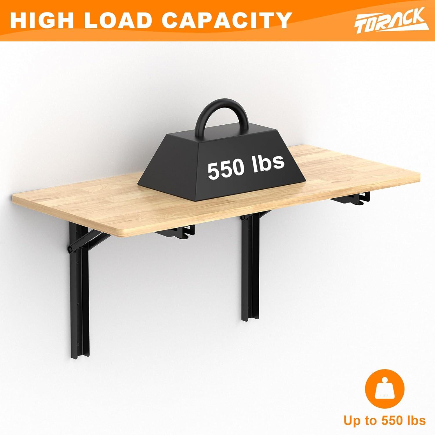 TORACK Heavy Duty Wall Mounted Folding Workbench, Space-Saving Collapsible Wall Table/Desk for Garage Workshop, Holds Up to 550 lbs(Board Size: 47.25 x 22.75 in)(47.25×22.75 inch)
