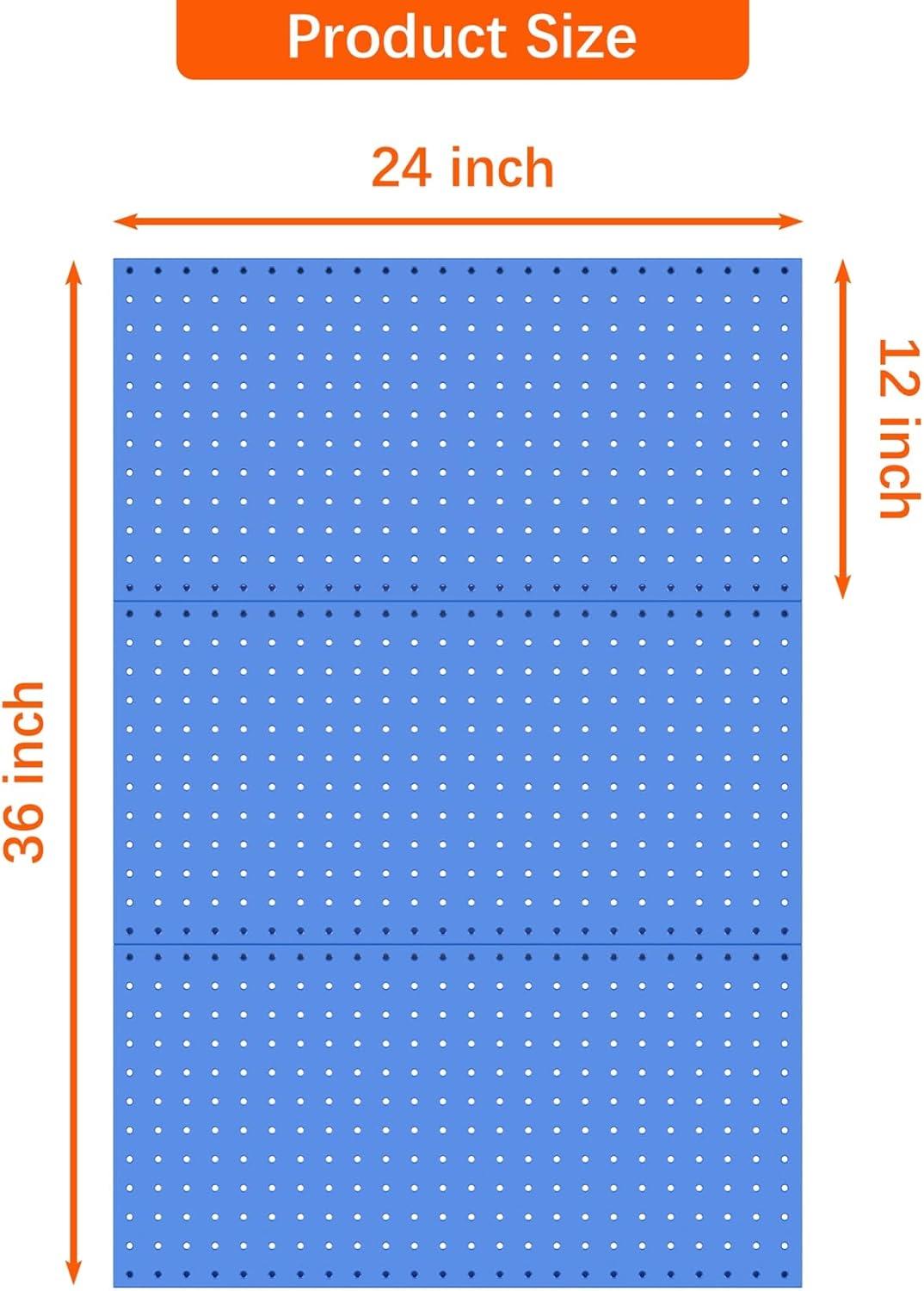 TORACK 3 PCS Metal Pegboard Panels for Wall Garage Utility Tools Storage Pegboard for Workbench, Shop, Modular Peg Board Tool Organizer Boards(Pack of 3, Black)(Blue)