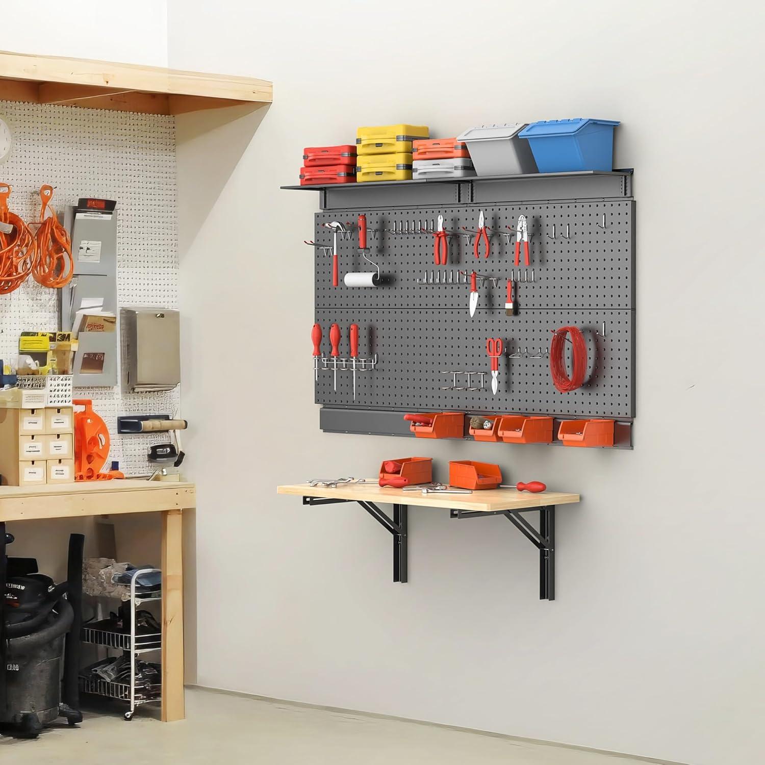 TORACK Heavy Duty Wall Mounted Folding Workbench, Space-Saving Collapsible Wall Table/Desk for Garage Workshop, Holds Up to 550 lbs(Board Size: 47.25 x 22.75 in)(31.5×15.75 Inch)