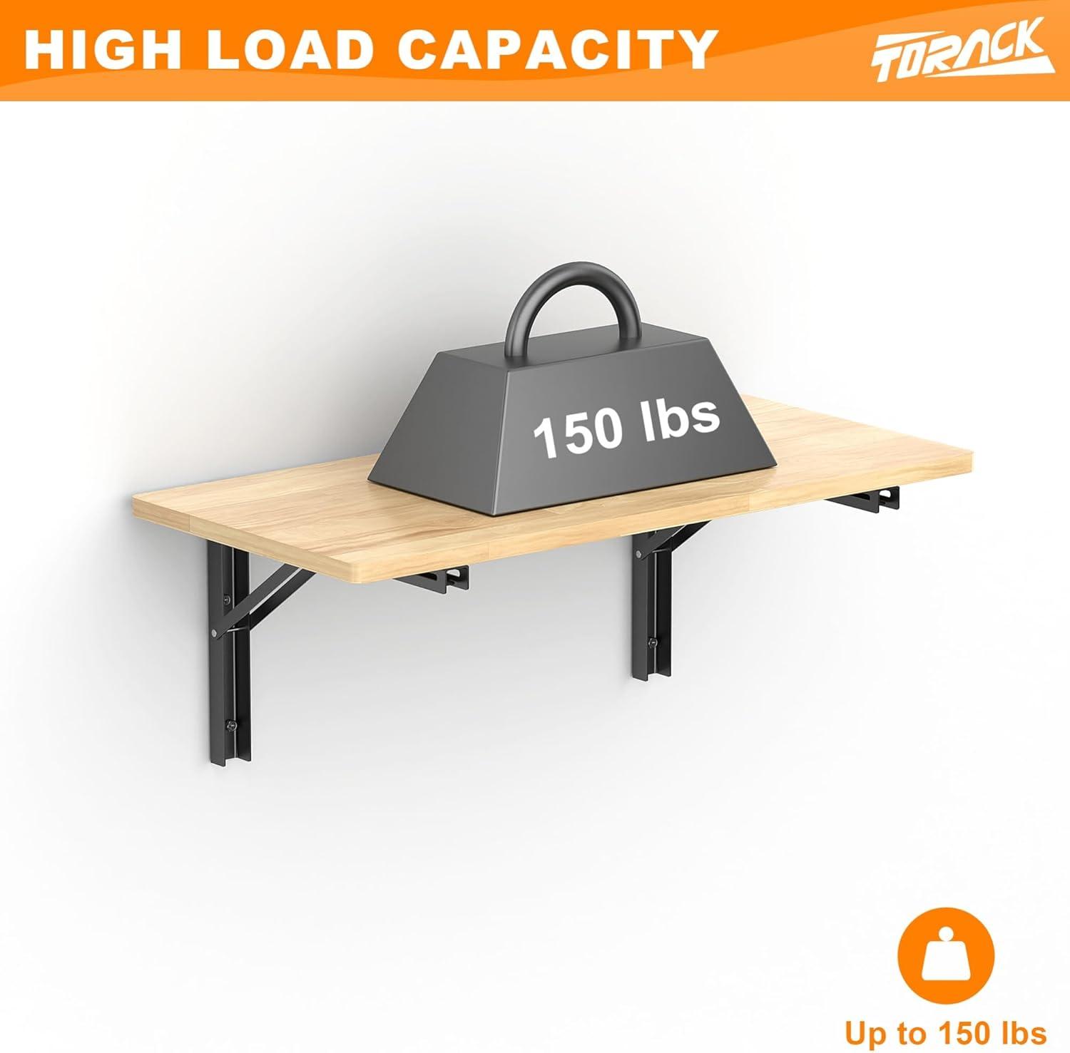 TORACK Heavy Duty Wall Mounted Folding Workbench, Space-Saving Collapsible Wall Table/Desk for Garage Workshop, Holds Up to 550 lbs(Board Size: 47.25 x 22.75 in)(31.5×15.75 Inch)