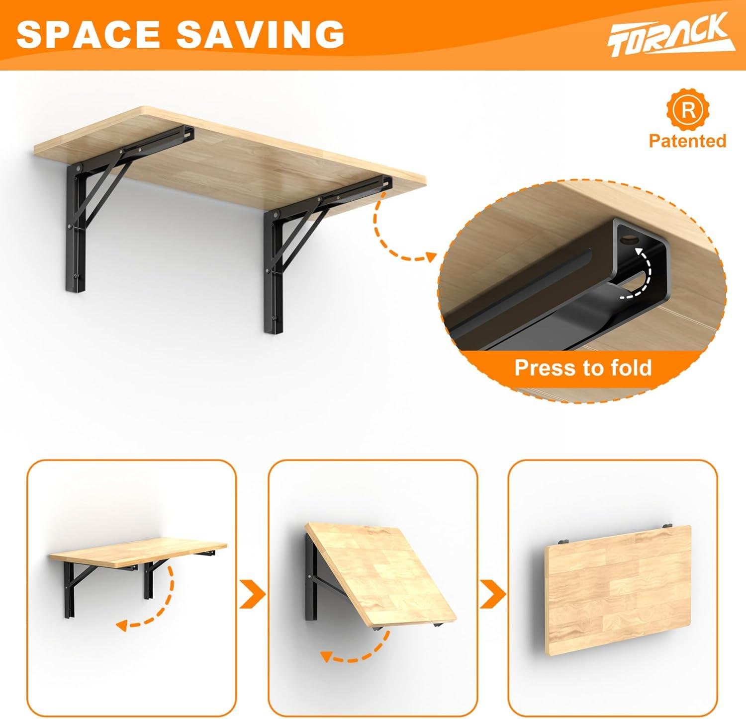 TORACK Heavy Duty Wall Mounted Folding Workbench, Space-Saving Collapsible Wall Table/Desk for Garage Workshop, Holds Up to 550 lbs(Board Size: 47.25 x 22.75 in)(31.5×15.75 Inch)
