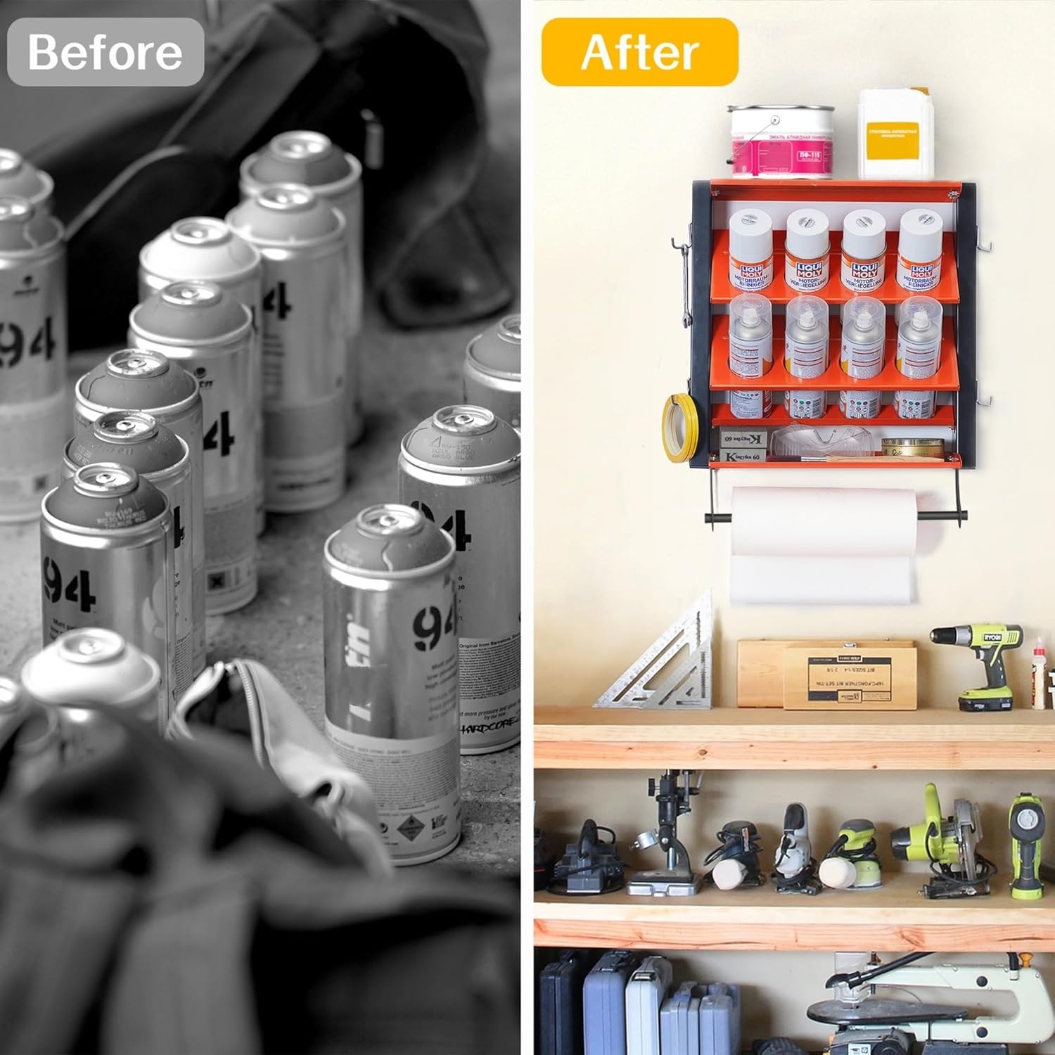 TORACK Spray Paint Can Holder Wall Mount, Heavy Duty Metal Spray Can Holder for Garage, Paint Can Storage Rack for Shop, Holds Up to 100 lbs(Holds 16 cans)