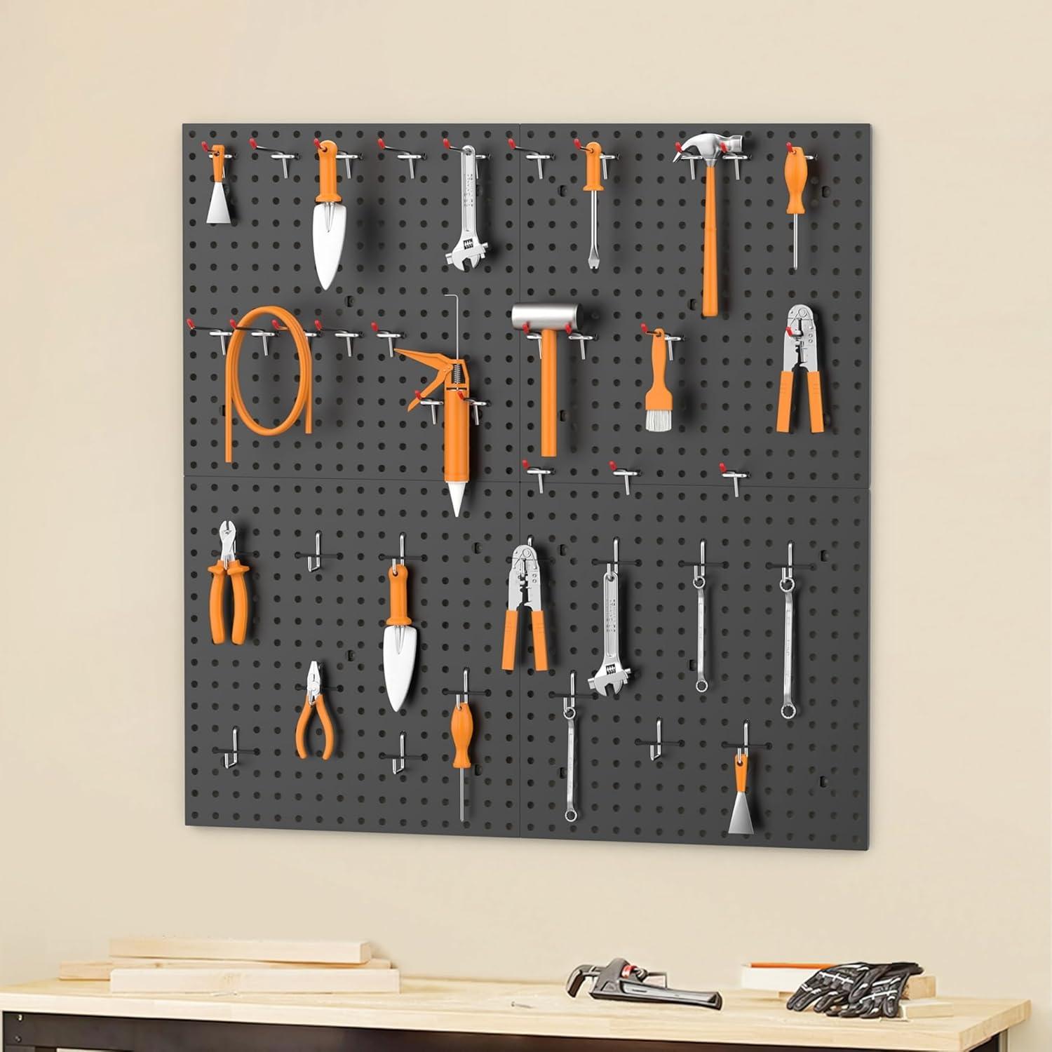 TORACK 2-Pack 12×24 inch Metal Pegboard Panels for Garage Wall, Tool Storage Pegboard for Workbench, Workshop, Tools Organizer Peg Board for Pegs(Grey)(16×16 in)