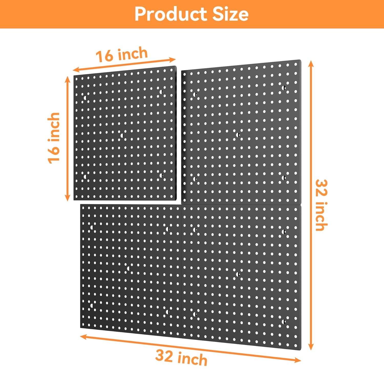 TORACK 2-Pack 12×24 inch Metal Pegboard Panels for Garage Wall, Tool Storage Pegboard for Workbench, Workshop, Tools Organizer Peg Board for Pegs(Grey)(16×16 in)