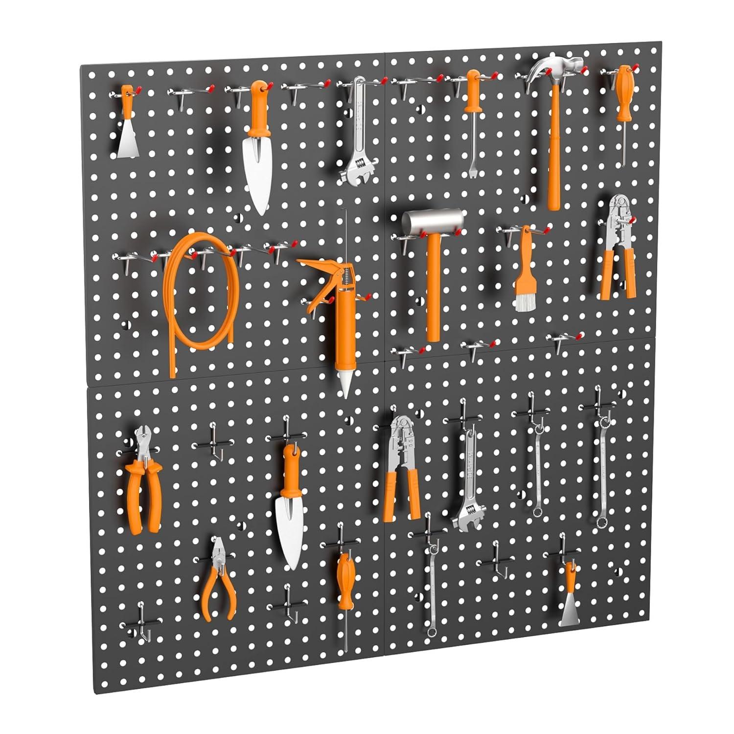 TORACK 2-Pack 12×24 inch Metal Pegboard Panels for Garage Wall, Tool Storage Pegboard for Workbench, Workshop, Tools Organizer Peg Board for Pegs(Grey)(16×16 in)