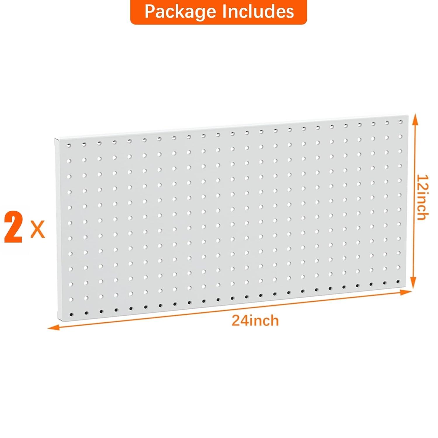 TORACK 2-Pack 12×24 inch Metal Pegboard Panels for Garage Wall, Tool Storage Pegboard for Workbench, Workshop, Tools Organizer Peg Board for Pegs(Grey)(12×24 in)