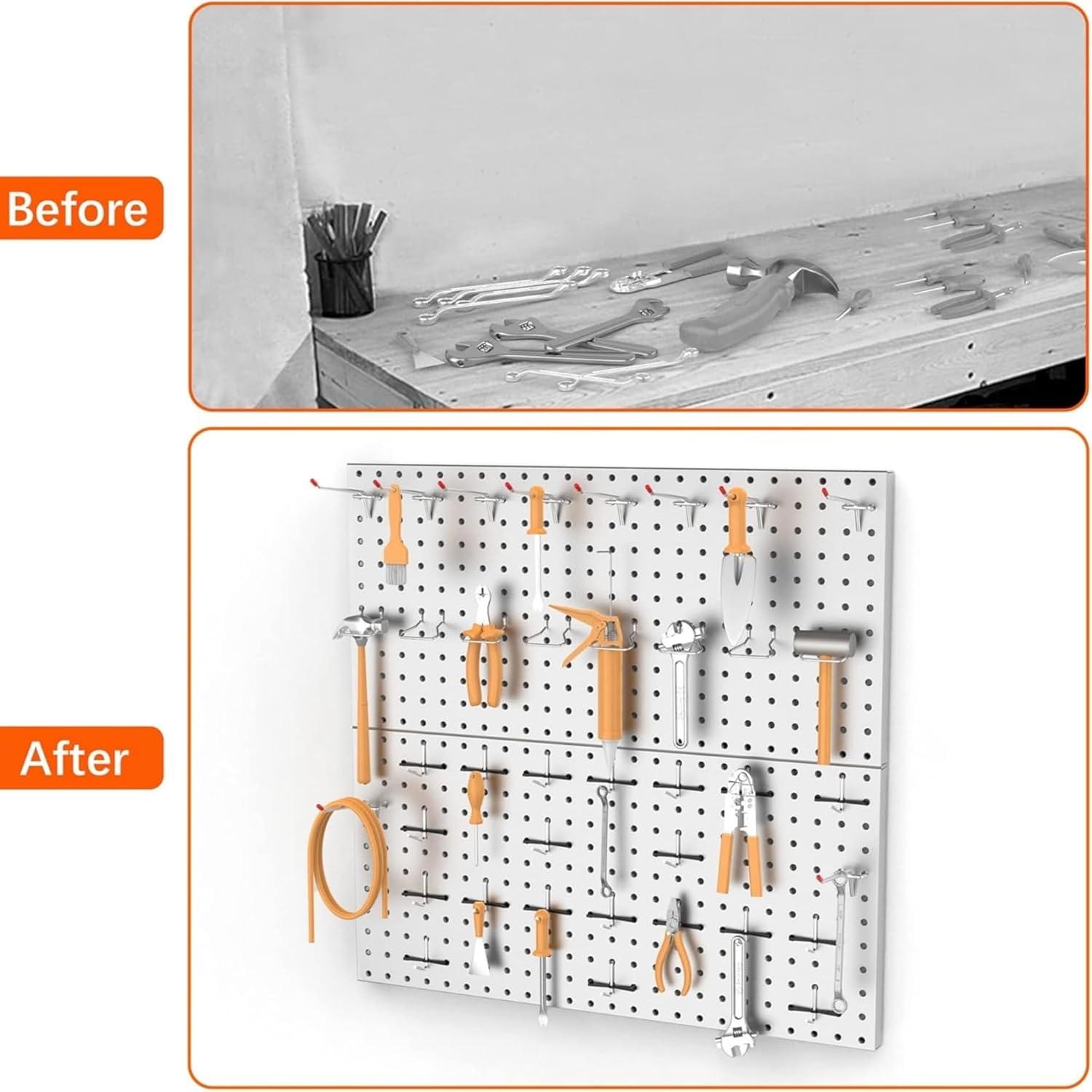 TORACK 2-Pack 12×24 inch Metal Pegboard Panels for Garage Wall, Tool Storage Pegboard for Workbench, Workshop, Tools Organizer Peg Board for Pegs(Grey)(12×24 in)