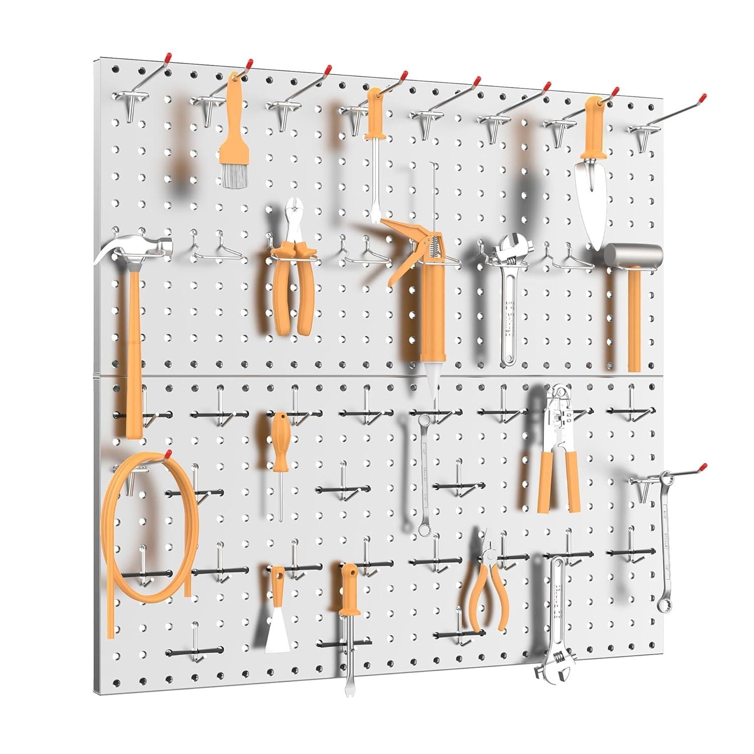 TORACK 2-Pack 12×24 inch Metal Pegboard Panels for Garage Wall, Tool Storage Pegboard for Workbench, Workshop, Tools Organizer Peg Board for Pegs(Grey)(12×24 in)