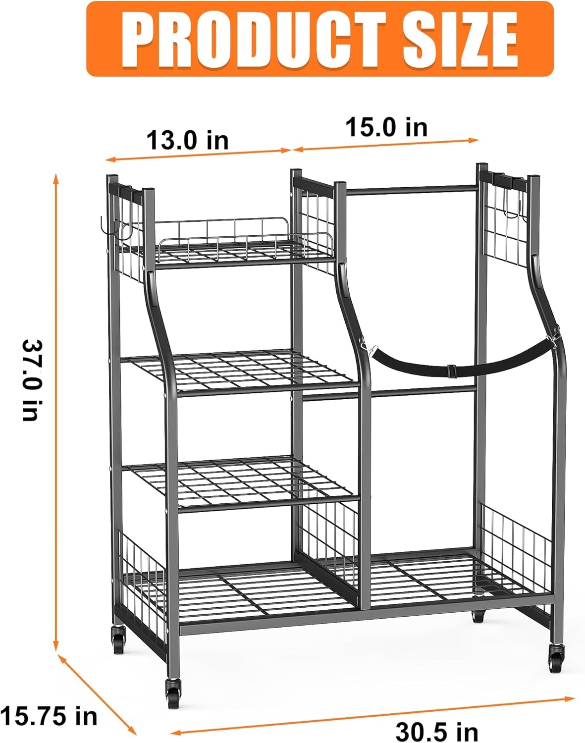 TORACK Golf Bag Storage for Garage, Rolling Golf Bag Stand, Golf Equipment & Accessories Storage Rack with Shelves(Black)