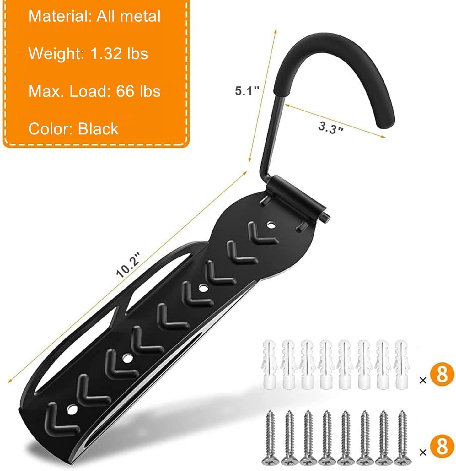 TORACK Bike Rack for Garage Wall Mount, 2 Pack Bike Hangers for Garage Storage System, Vertical Bicycle Hooks for Garage Indoor Space-saving