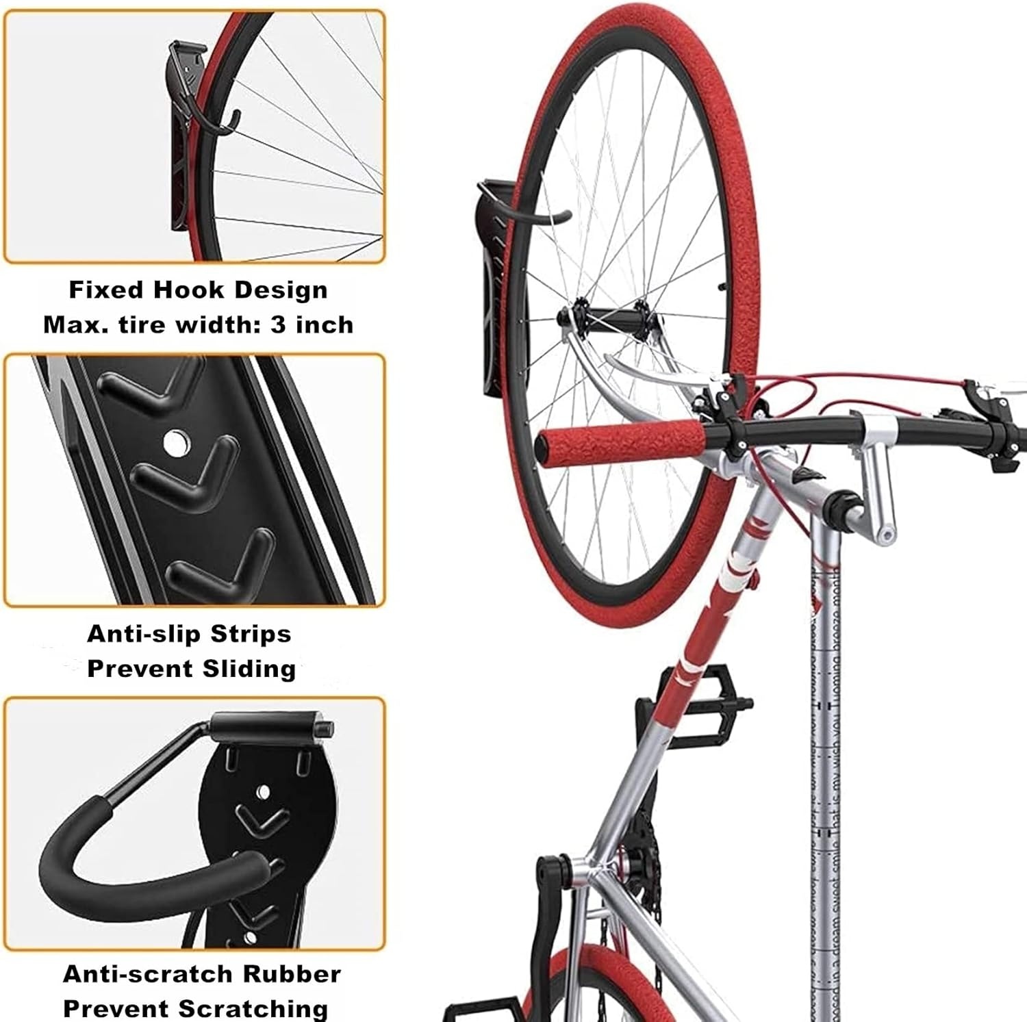 TORACK Bike Rack for Garage Wall Mount, 2 Pack Bike Hangers for Garage Storage System, Vertical Bicycle Hooks for Garage Indoor Space-saving