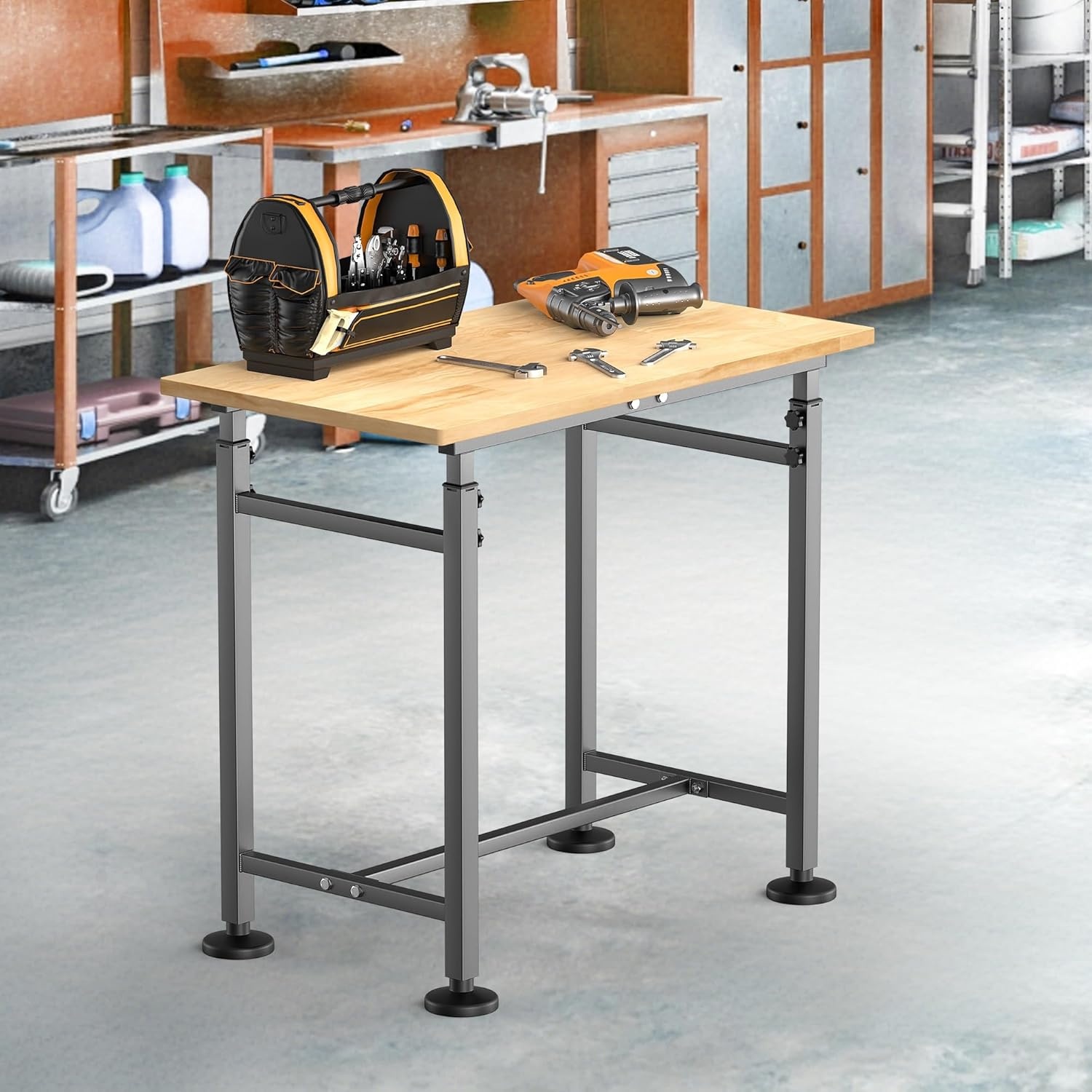 TORACK Adjustable Workbench with Rubberwood Top, 32″ x 18″ Heavy-Duty Garage Work Table, Height Adjustable 28″–38″, Supports Up to 1500 lbs(32 x 18 inch)