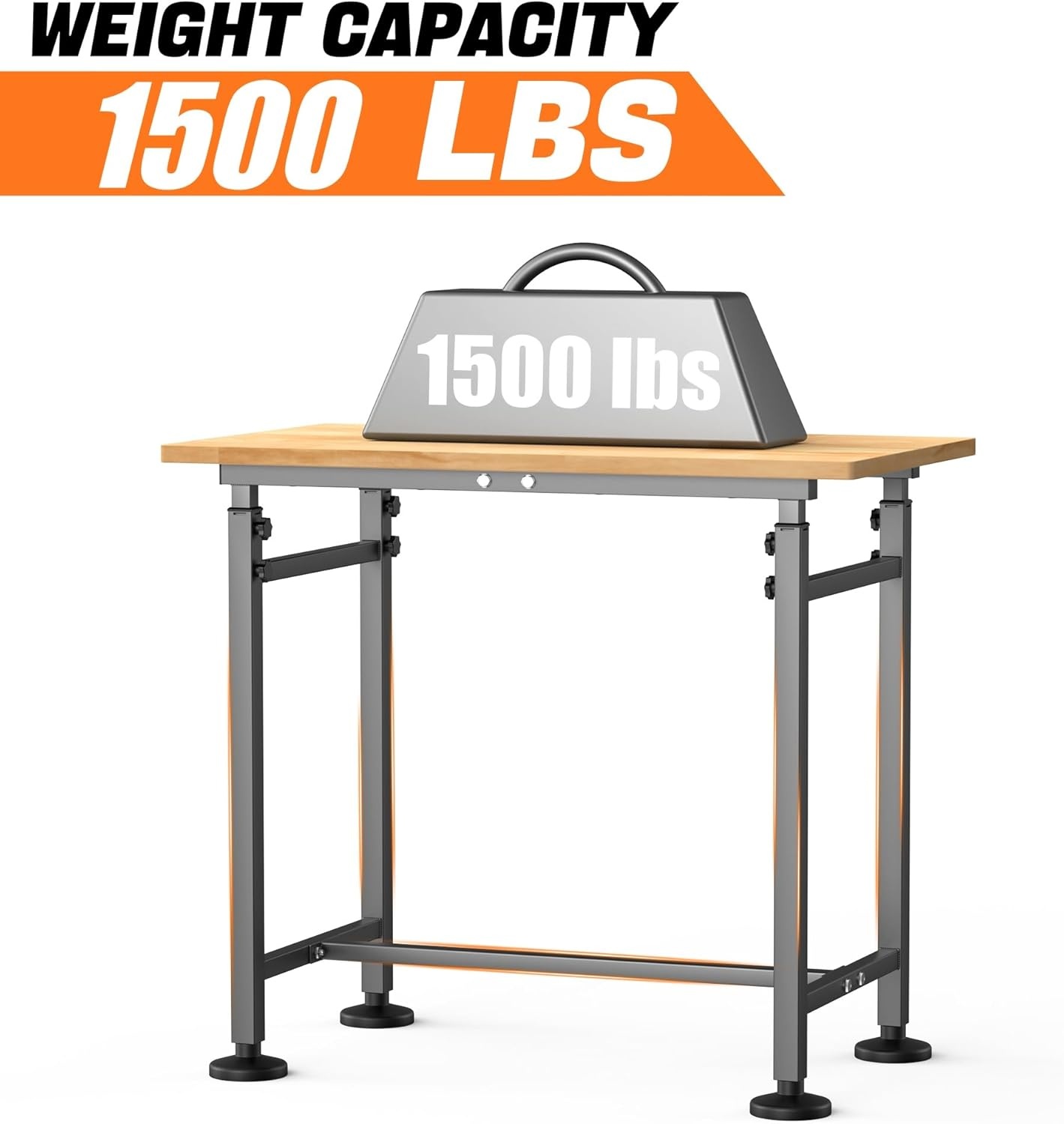 TORACK Adjustable Workbench with Rubberwood Top, 32″ x 18″ Heavy-Duty Garage Work Table, Height Adjustable 28″–38″, Supports Up to 1500 lbs(32 x 18 inch)