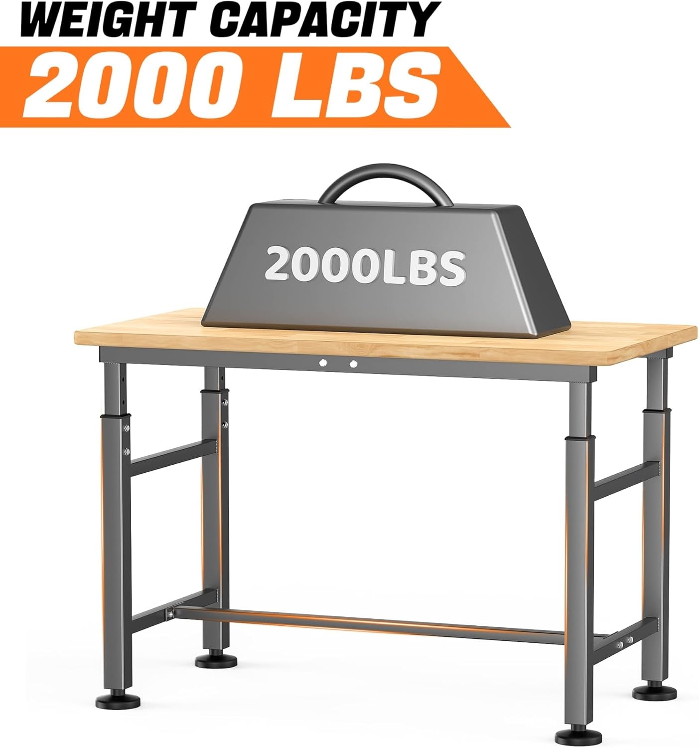 TORACK Adjustable Workbench with Rubberwood Top, 32″ x 18″ Heavy-Duty Garage Work Table, Height Adjustable 28″–38″, Supports Up to 1500 lbs(42 x 20 inch)