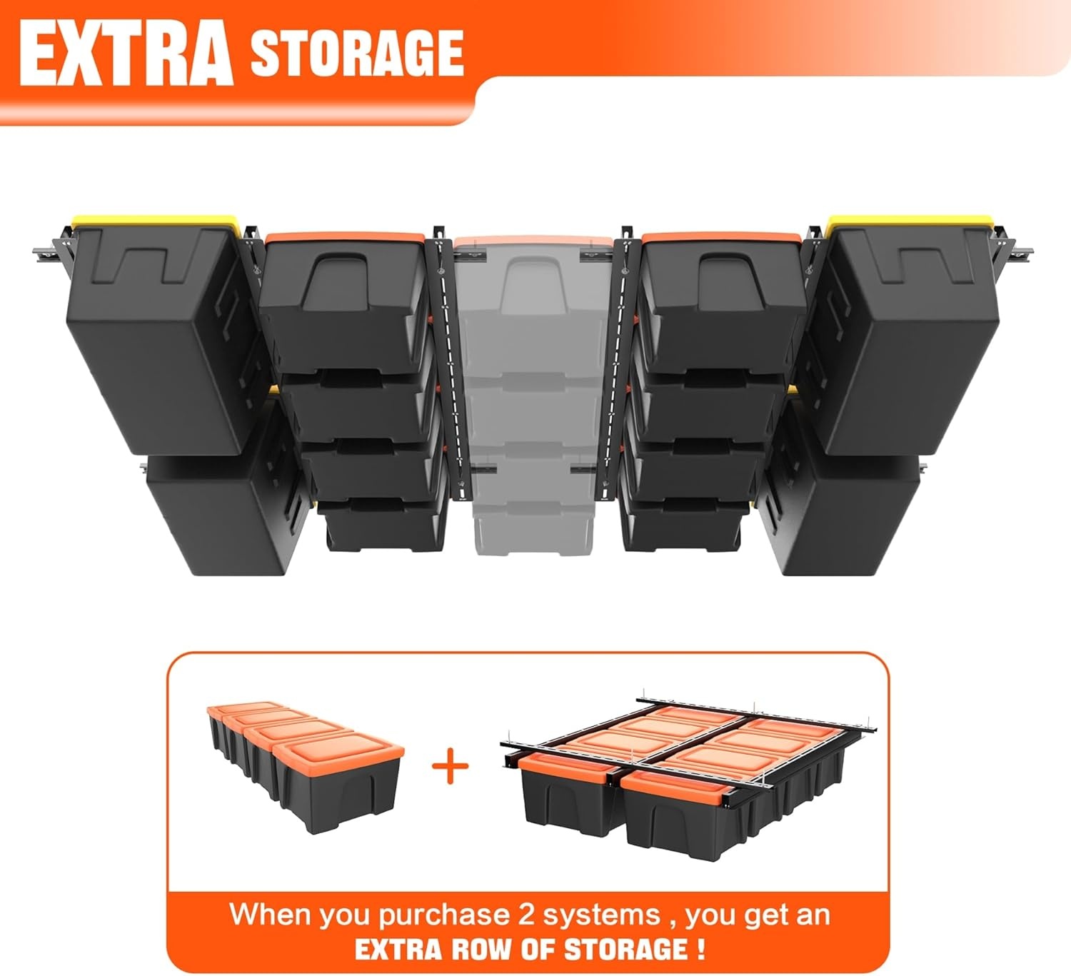 TORACK Garage Ceiling Bin Storage Rack, Overhead Tote Storage Rail System Heavy Duty Adjustable Tote Slide Rails Garage Bins Storage System(Black, Bins are not included)(Black)