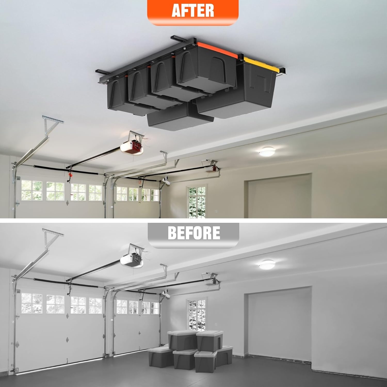 TORACK Garage Ceiling Bin Storage Rack, Overhead Tote Storage Rail System Heavy Duty Adjustable Tote Slide Rails Garage Bins Storage System(Black, Bins are not included)(Black)