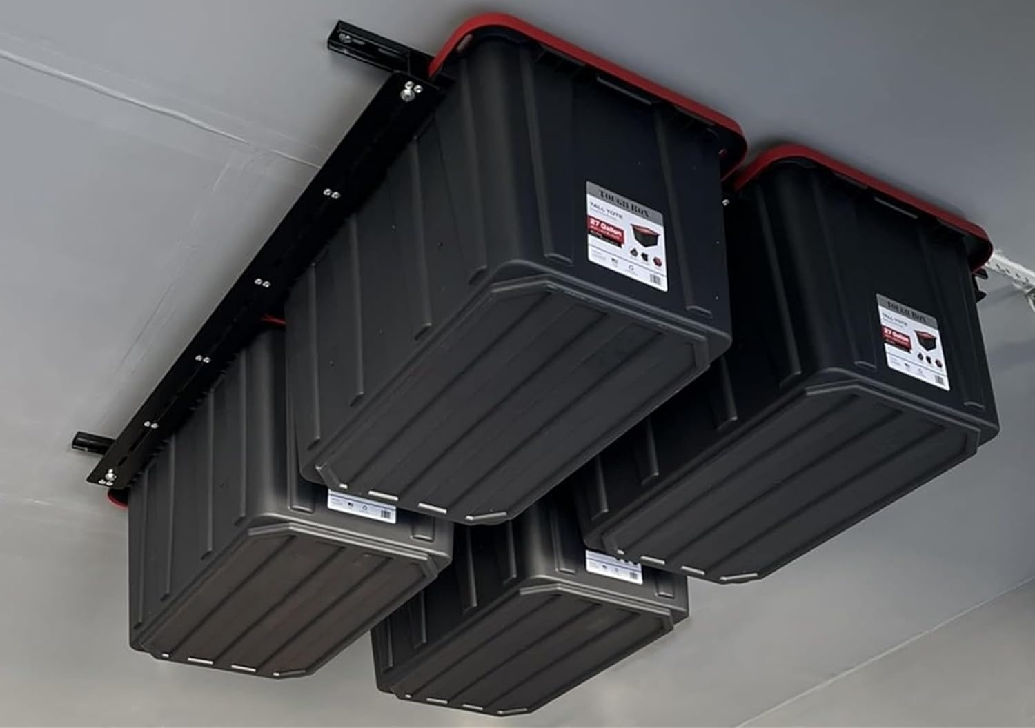 TORACK Garage Ceiling Bin Storage Rack, Overhead Tote Storage Rail System Heavy Duty Adjustable Tote Slide Rails Garage Bins Storage System(Black, Bins are not included)(Black)