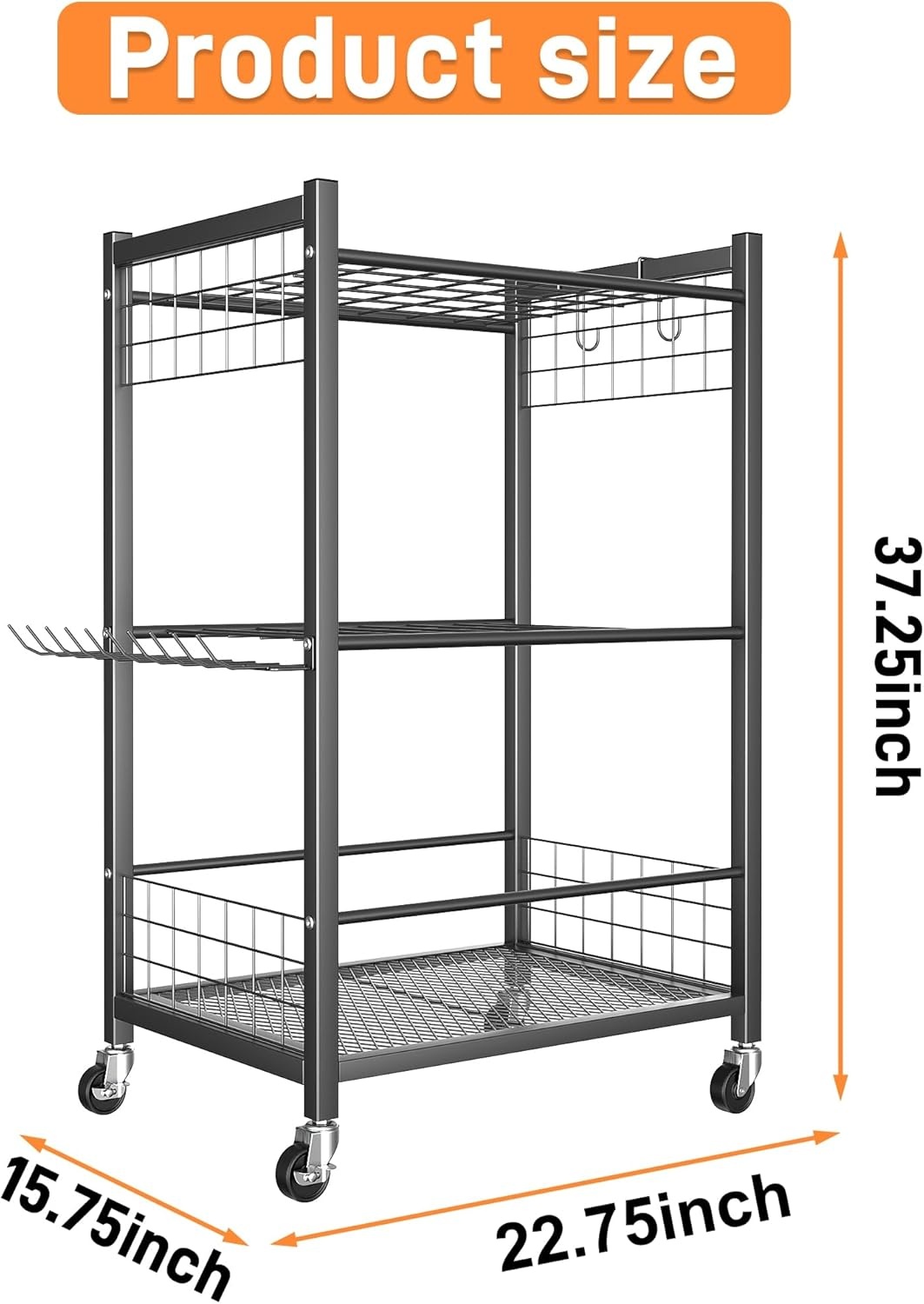 TORACK Garden Tool Stand with Wheels, Rakes Shovels Holder Yard Tools Organizer for Garage, Garden, Shed Indoor/Outdoor Long-Handled Tools Cart(Tool stand with side shelves)(Tool stand)