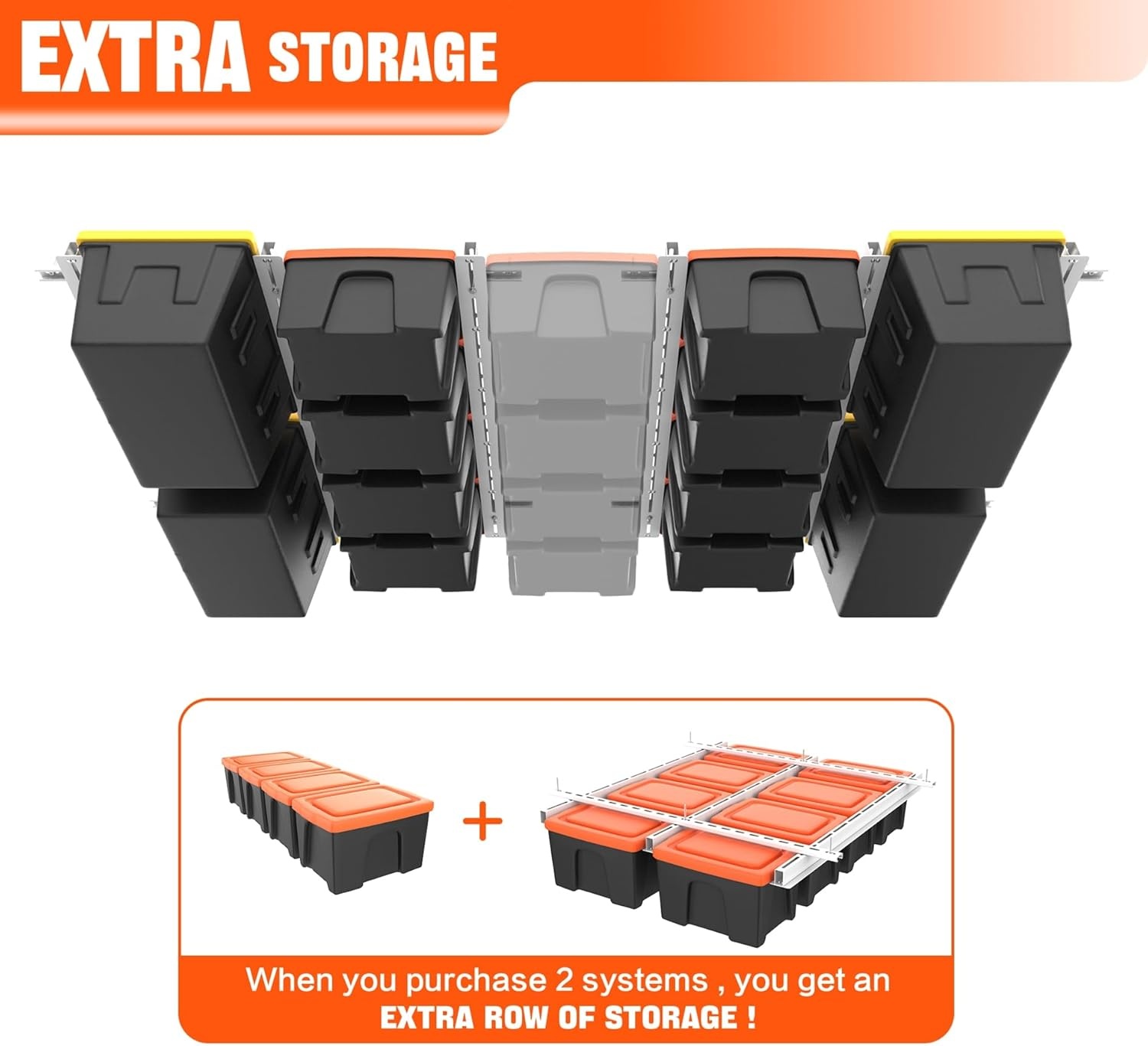 TORACK Garage Ceiling Bin Storage Rack, Overhead Tote Storage Rail System Heavy Duty Adjustable Tote Slide Rails Garage Bins Storage System(Black, Bins are not included)(White)