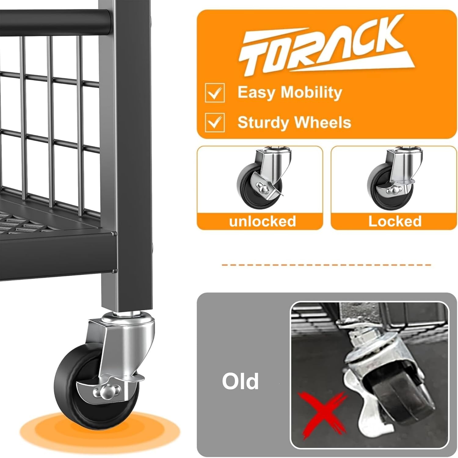 TORACK Garden Tool Stand with Wheels, Rakes Shovels Holder Yard Tools Organizer for Garage, Garden, Shed Indoor/Outdoor Long-Handled Tools Cart(Tool stand with side shelves)(Tool stand with side shelves)