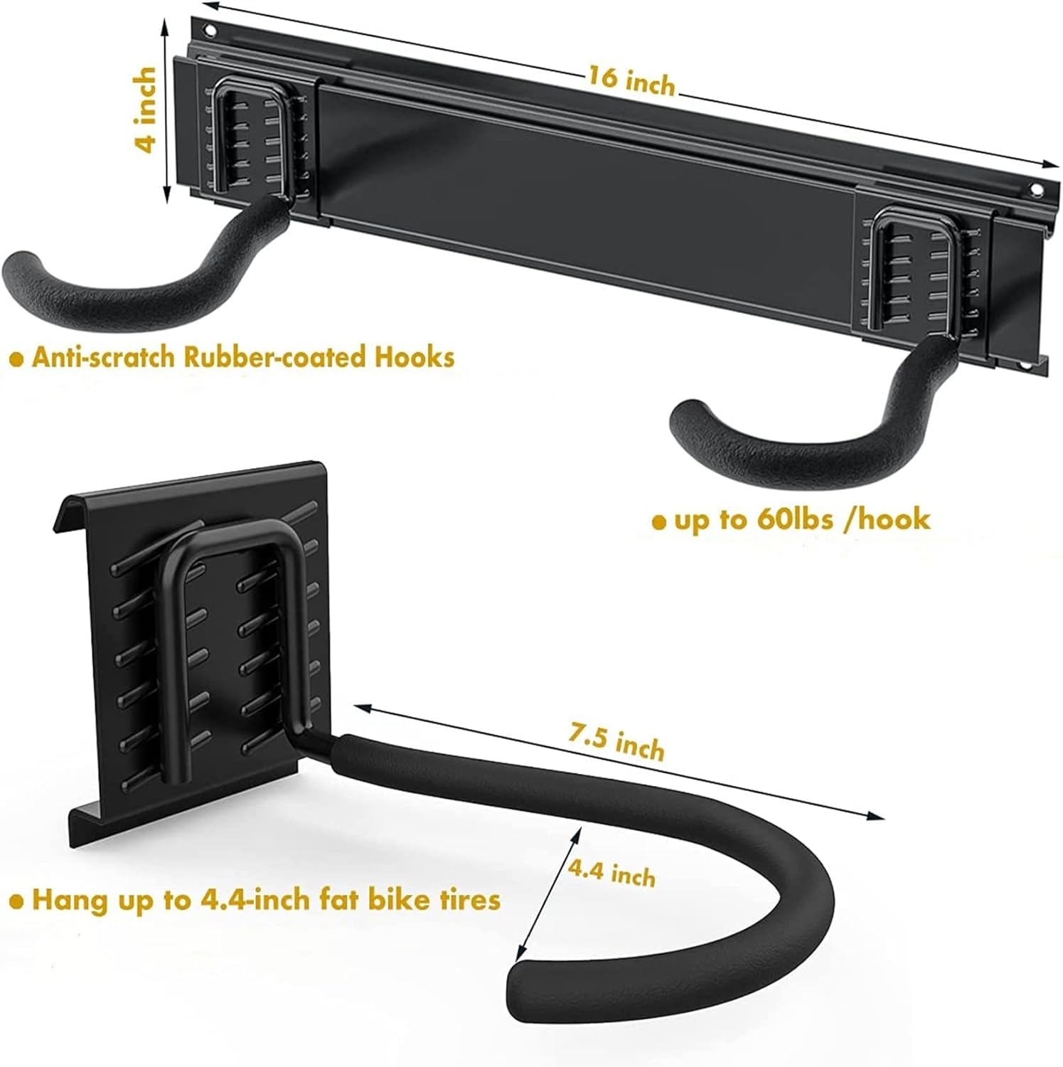 TORACK Bike Storage Rack, 2 Bike Hooks for Garage, Wall Mount Garage Organizer and Storage System, Vertical Bicycle Hanger, Up to 100lbs