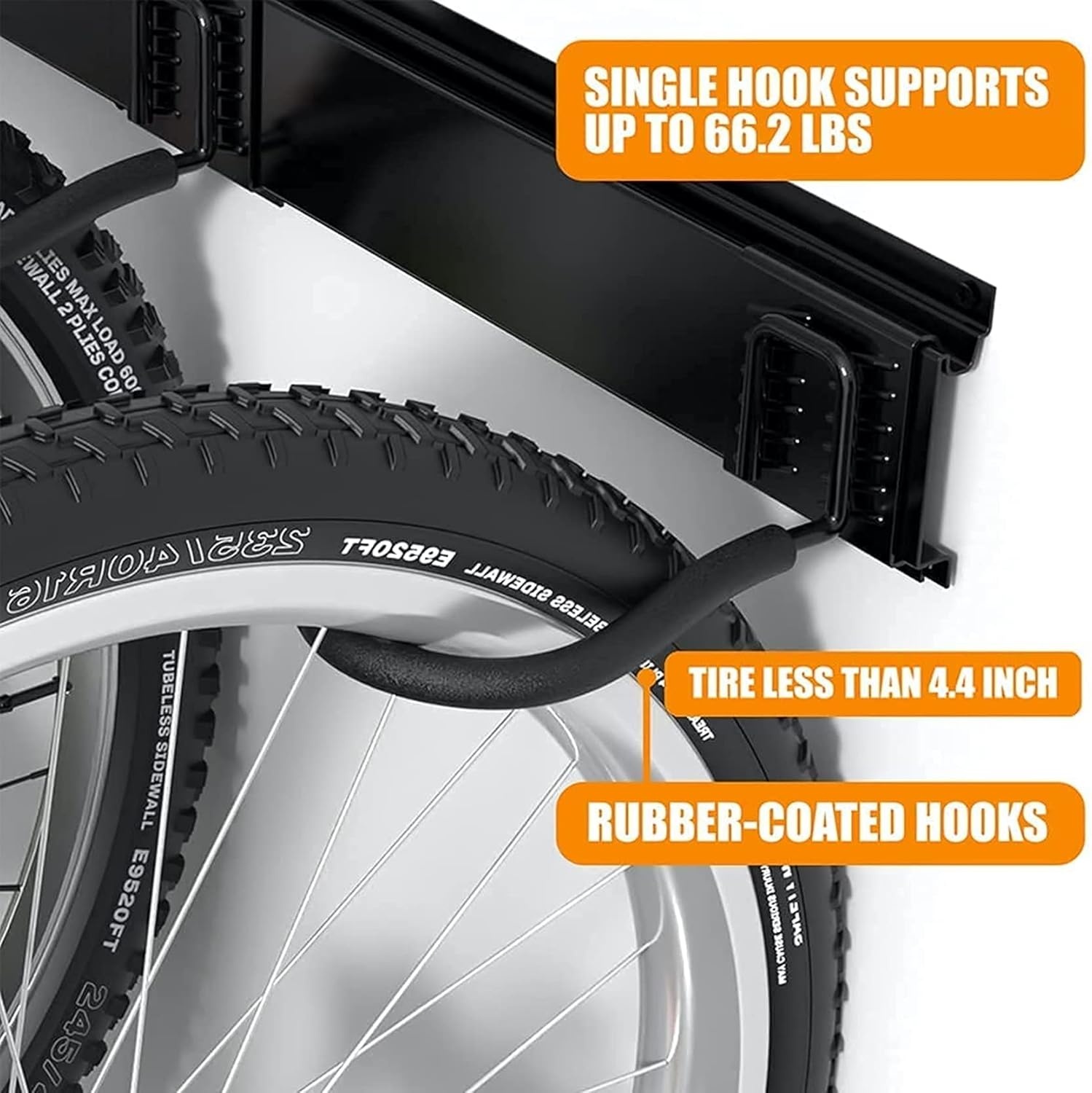 TORACK Bike Storage Rack, 2 Bike Hooks for Garage, Wall Mount Garage Organizer and Storage System, Vertical Bicycle Hanger, Up to 100lbs