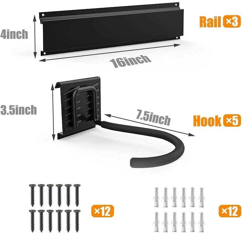 TORACK Bike Storage Rack Wall Mount Garage Bike Hanger for 5 Bicycles Adjustable Bike Hooks for Home indoor Holds Up to 300lbs