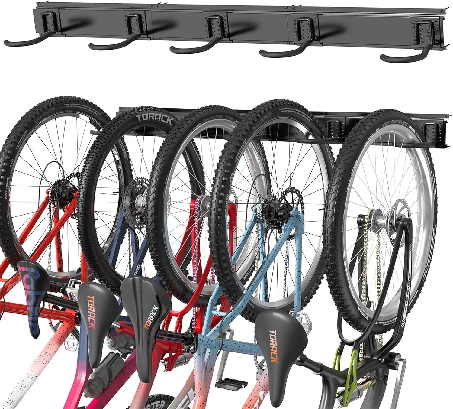 TORACK Bike Storage Rack Wall Mount Garage Bike Hanger for 5 Bicycles Adjustable Bike Hooks for Home indoor Holds Up to 300lbs