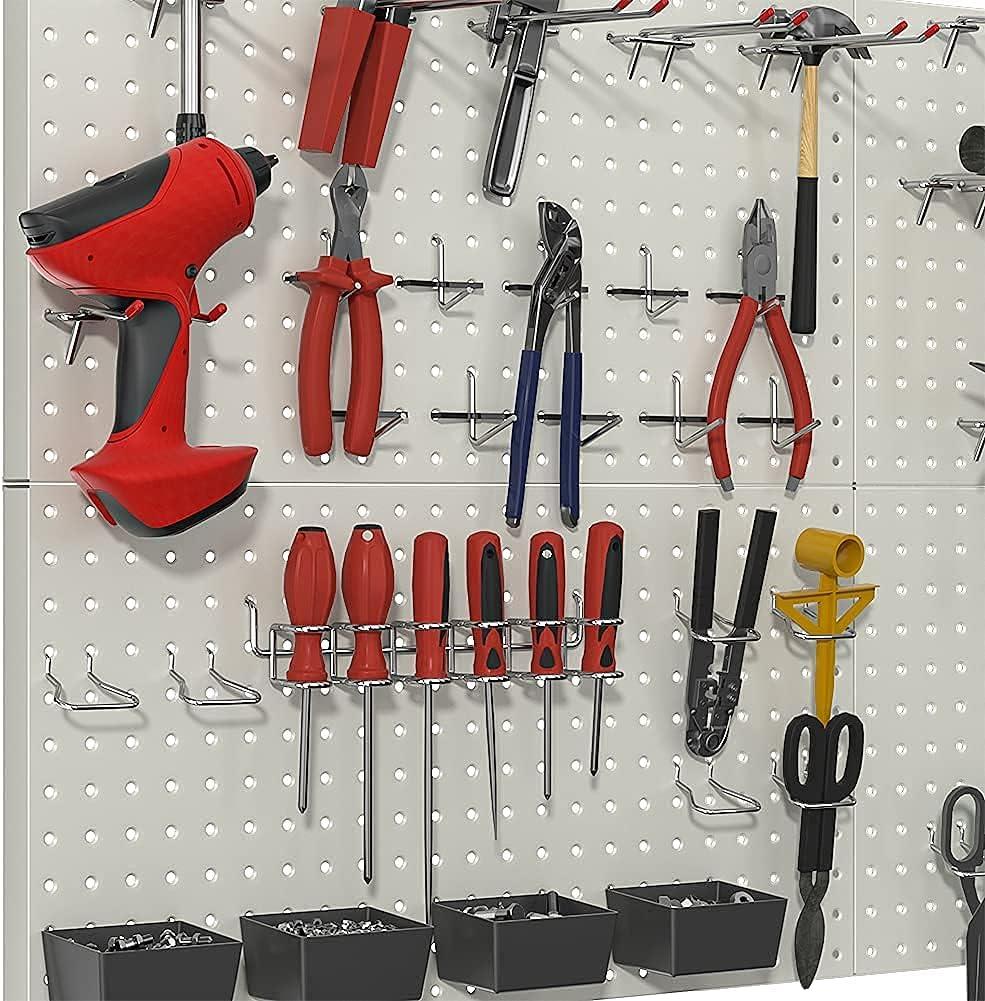 TORACK 97pcs Garage Storage, 48×24 inch Pegboard Wall Organizer, Metal Pegboard with Hooks, Garage Storage Bins, Utility Tool Board, Panel Tool Organizer, Silver