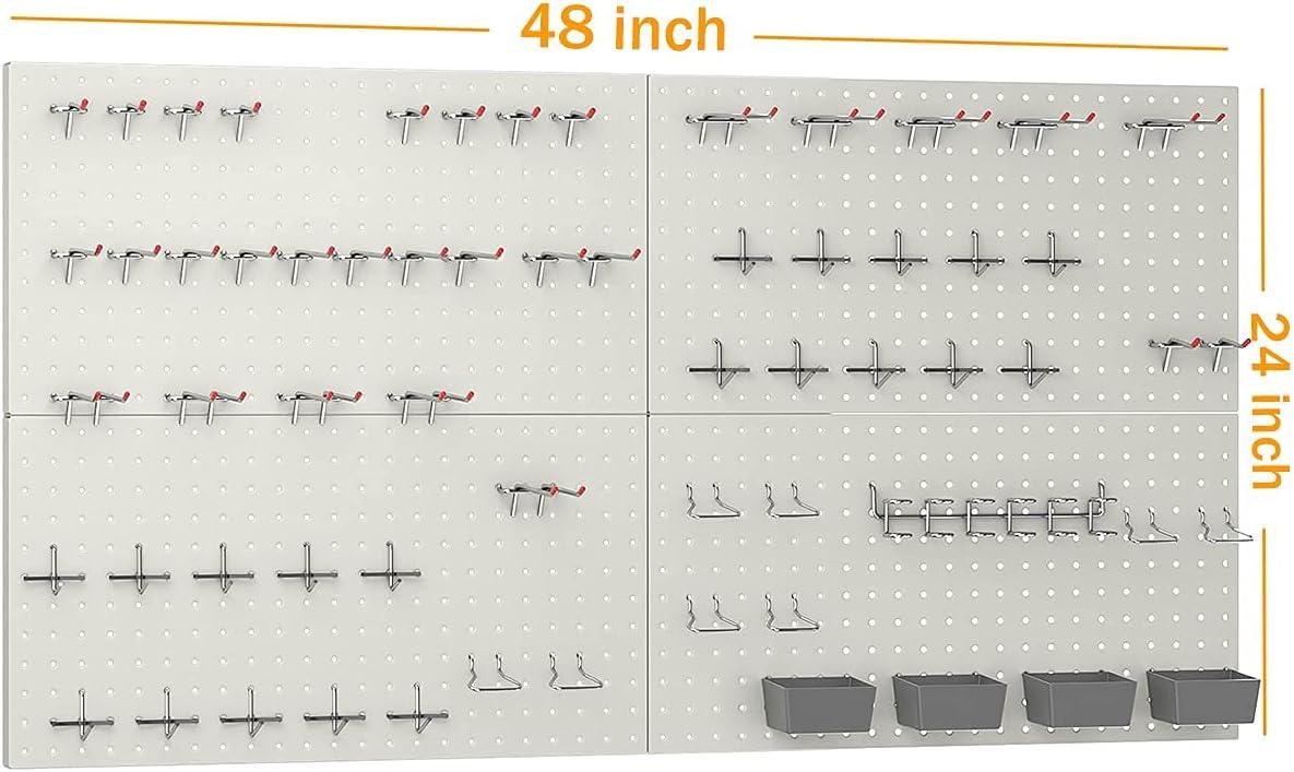 TORACK 97pcs Garage Storage, 48×24 inch Pegboard Wall Organizer, Metal Pegboard with Hooks, Garage Storage Bins, Utility Tool Board, Panel Tool Organizer, Silver