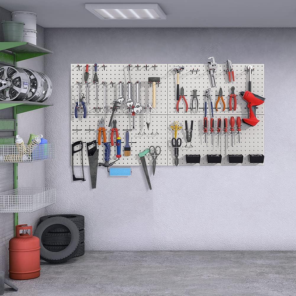 TORACK 97pcs Garage Storage, 48×24 inch Pegboard Wall Organizer, Metal Pegboard with Hooks, Garage Storage Bins, Utility Tool Board, Panel Tool Organizer, Silver