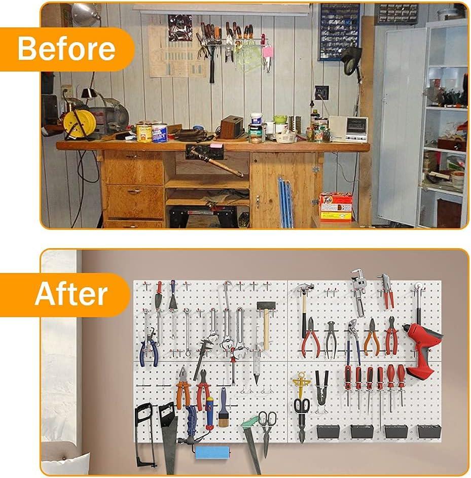 TORACK 97pcs Garage Storage, 48×24 inch Pegboard Wall Organizer, Metal Pegboard with Hooks, Garage Storage Bins, Utility Tool Board, Panel Tool Organizer, Silver